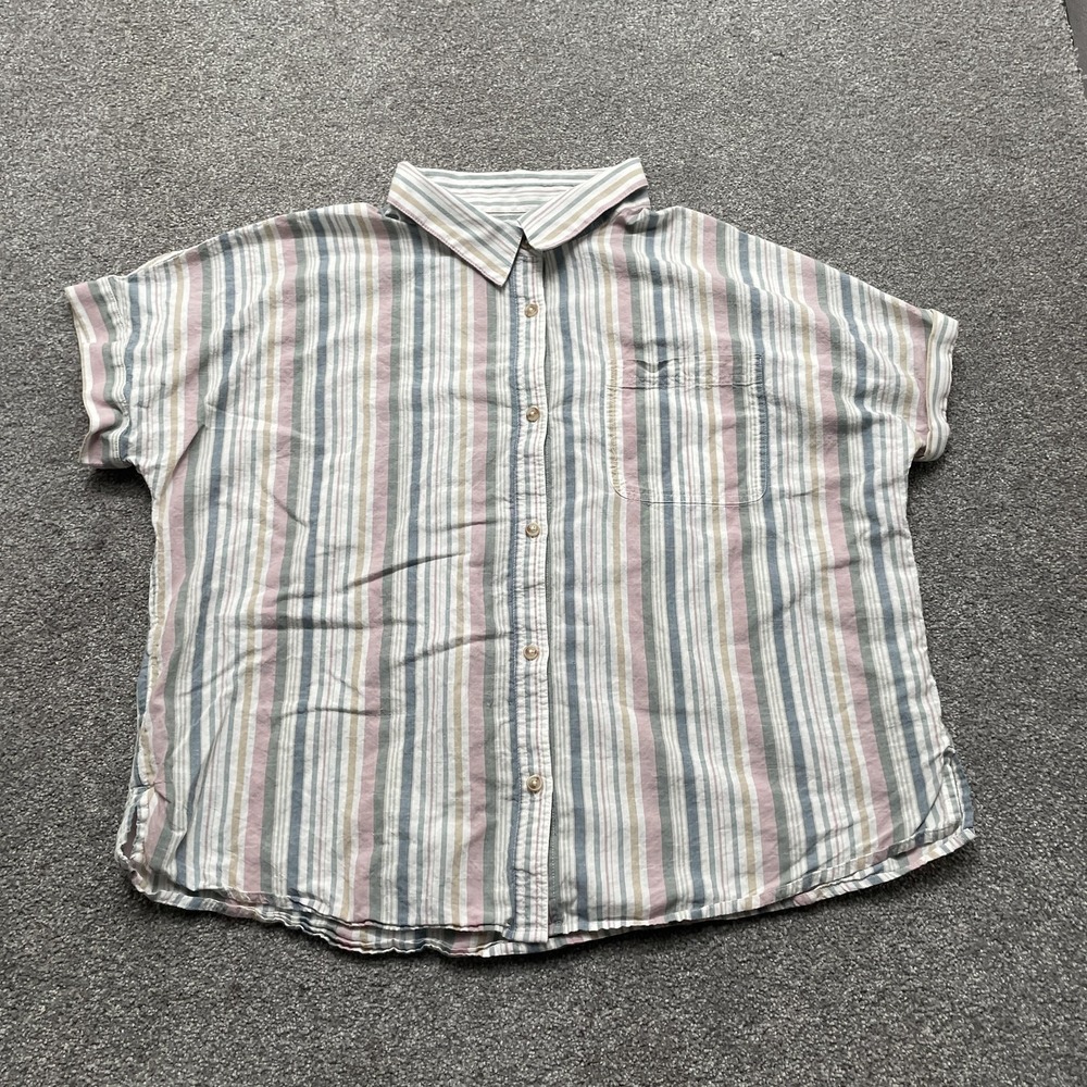 Lucky Brand Shirt Womens XL Multicolor Striped Button Up Short Sleeve Casual
